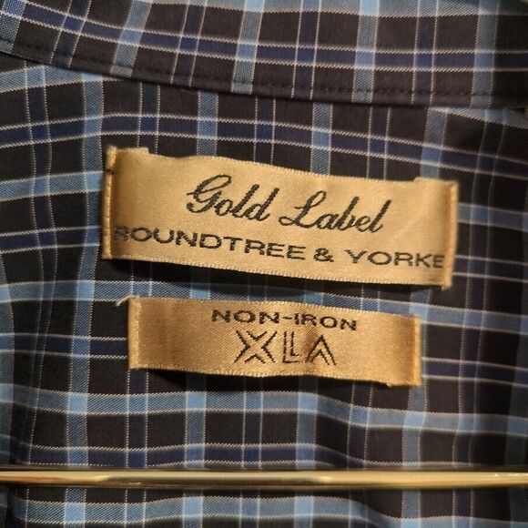 Gold Label Roundtree & Yorke Men's LT Blue Plaid Non-Iron Button-Down Shirt - Picture 3 of 6